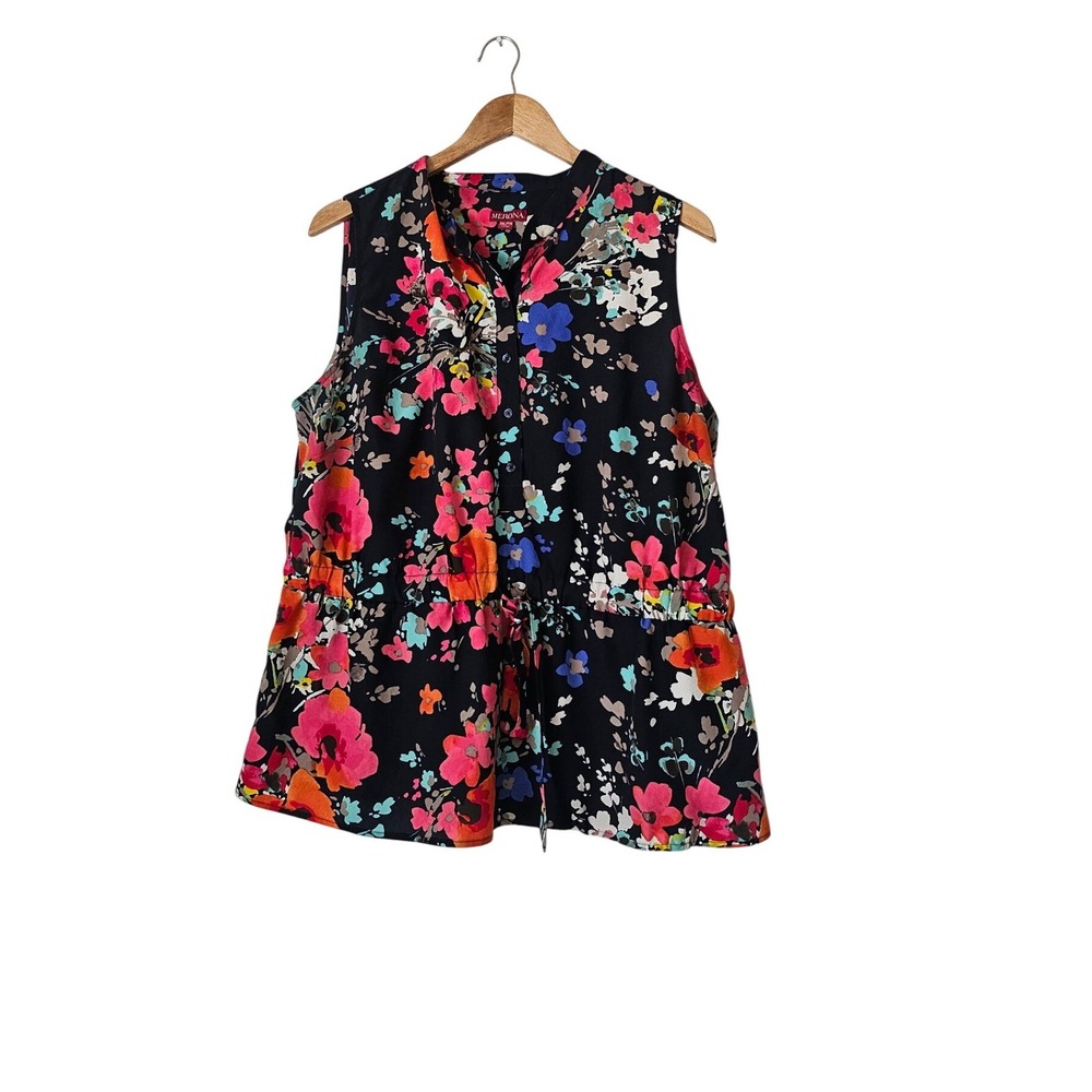 Merona Floral Sleeveless Button Front Peplum Top XXL Feminine Cottagecore